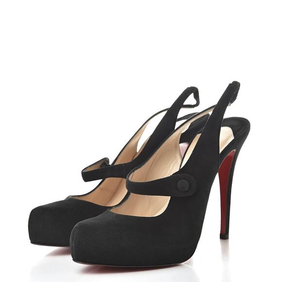 Christian Louboutin Rolande Boucle 120 Black Suede Slingback Heels Pumps Size 36 - Picture 2 of 6